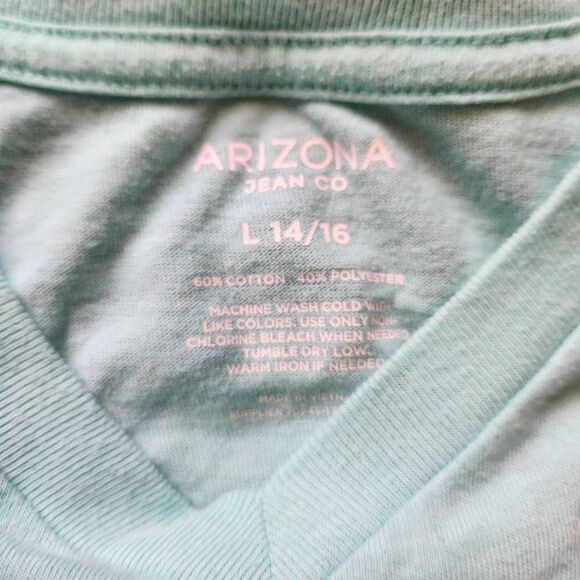Arizona boys large 14/16 mint green t-shirt V-neck short sleeve basic casual - Picture 2 of 3